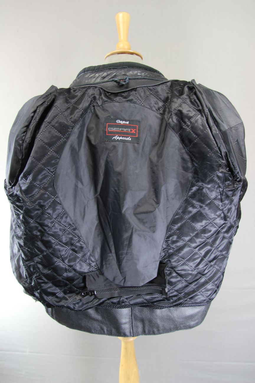 GEAR X BLACK LEATHER BIKER JACKET WITH SHOULDER & ELBOW CE ARMOUR 42-44 IN/LARGE
