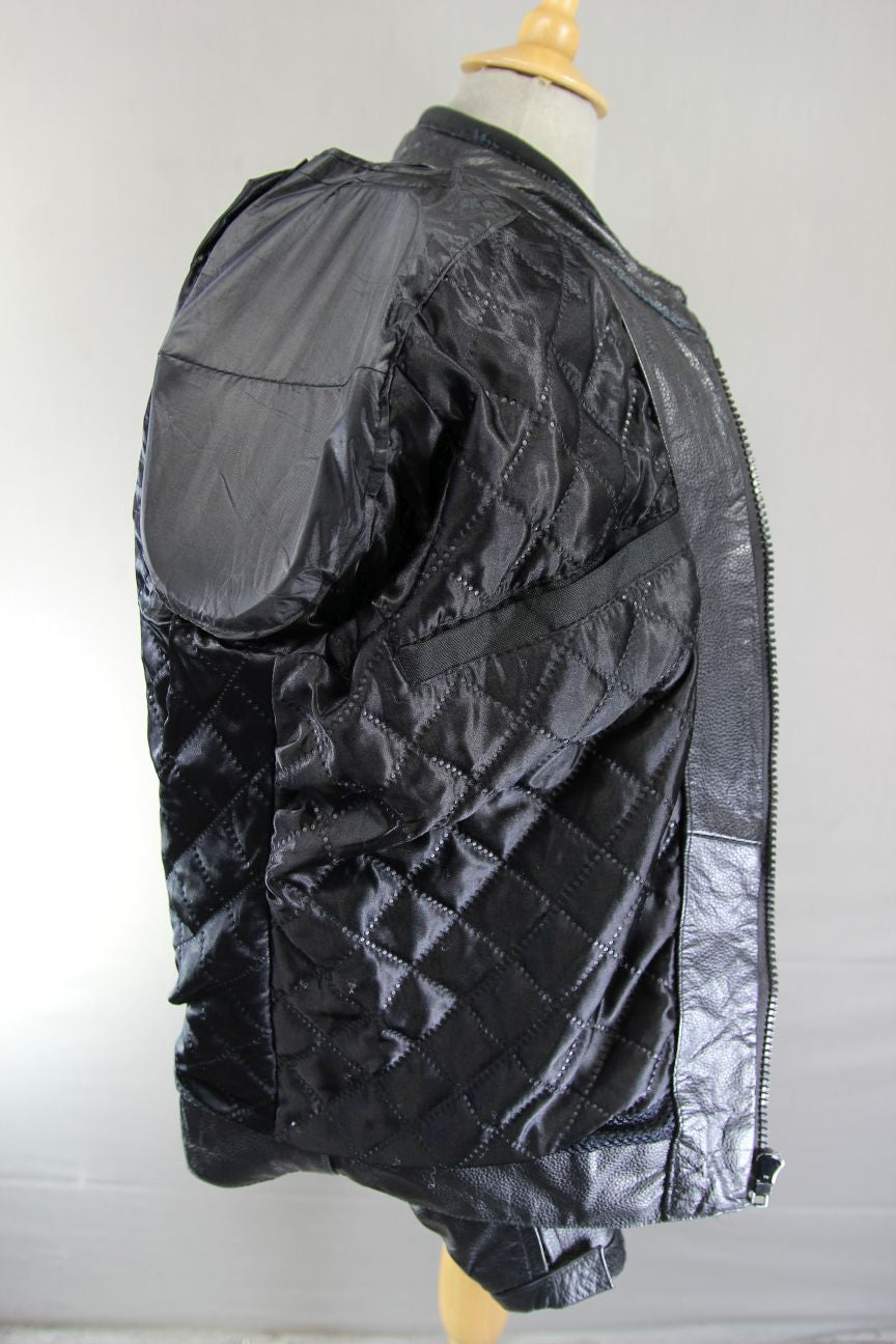 GEAR X BLACK LEATHER BIKER JACKET WITH SHOULDER & ELBOW CE ARMOUR 42-44 IN/LARGE