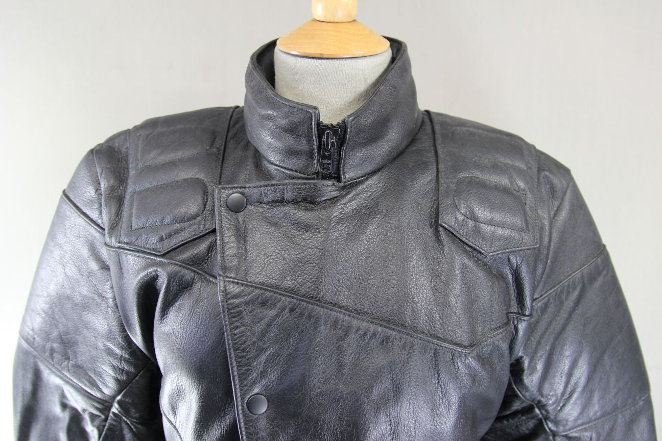 BRITISH MADE VINTAGE TT LEATHERS CLASSIC BLACK BIKER JACKET 36-38 INCH/SMALL