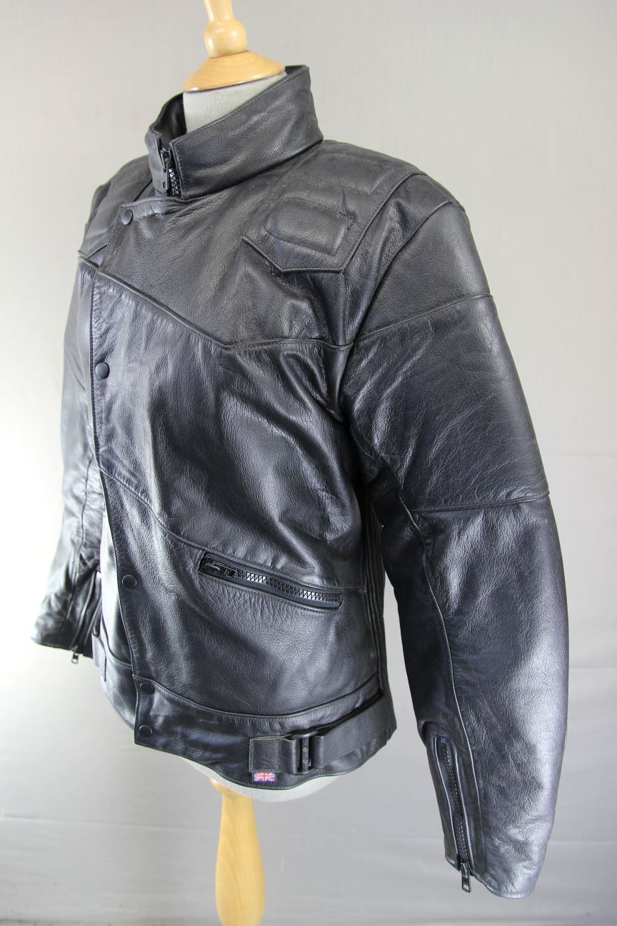 BRITISH MADE VINTAGE TT LEATHERS CLASSIC BLACK BIKER JACKET 36-38 INCH/SMALL