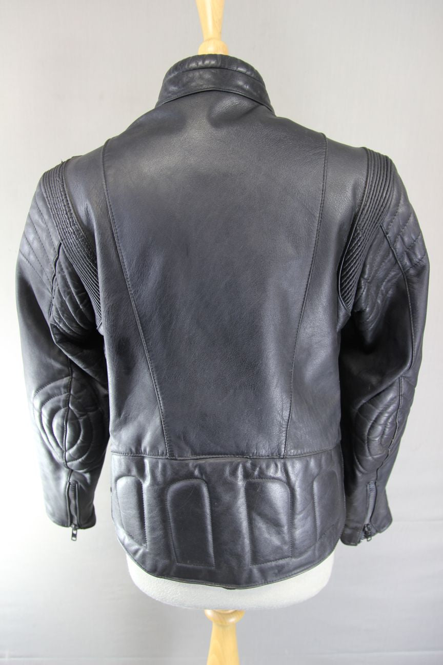 CLASSIC BLACK LEATHER COTTON LINED BIKER JACKET 36-38 INCH