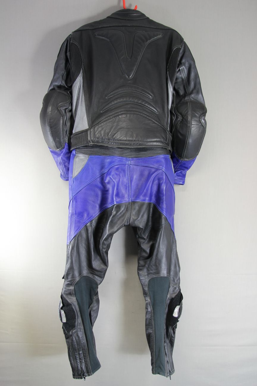 FRANK THOMAS XTREME SPORT BLACK, BLUE & SILVER LEATHER BIKER SUIT + ARMOUR 40 IN