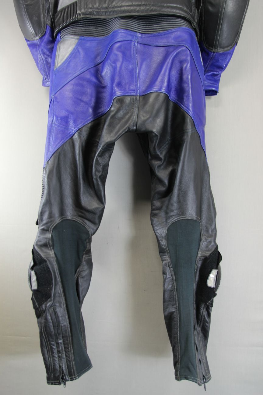 FRANK THOMAS XTREME SPORT BLACK, BLUE & SILVER LEATHER BIKER SUIT + ARMOUR 40 IN