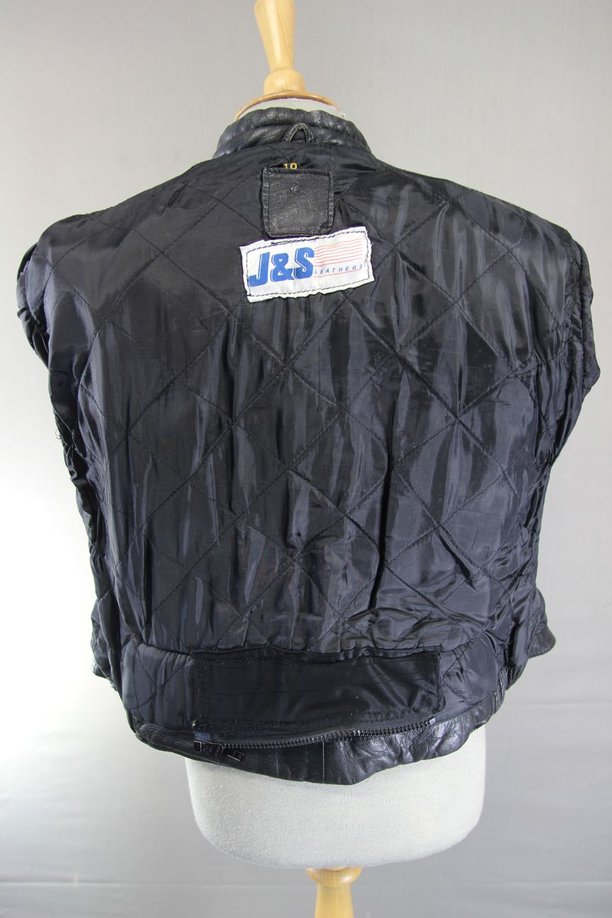 CLASSIC J&S LEATHERS BLACK BIKER JACKET: SIZE 10/34 INCH CHEST