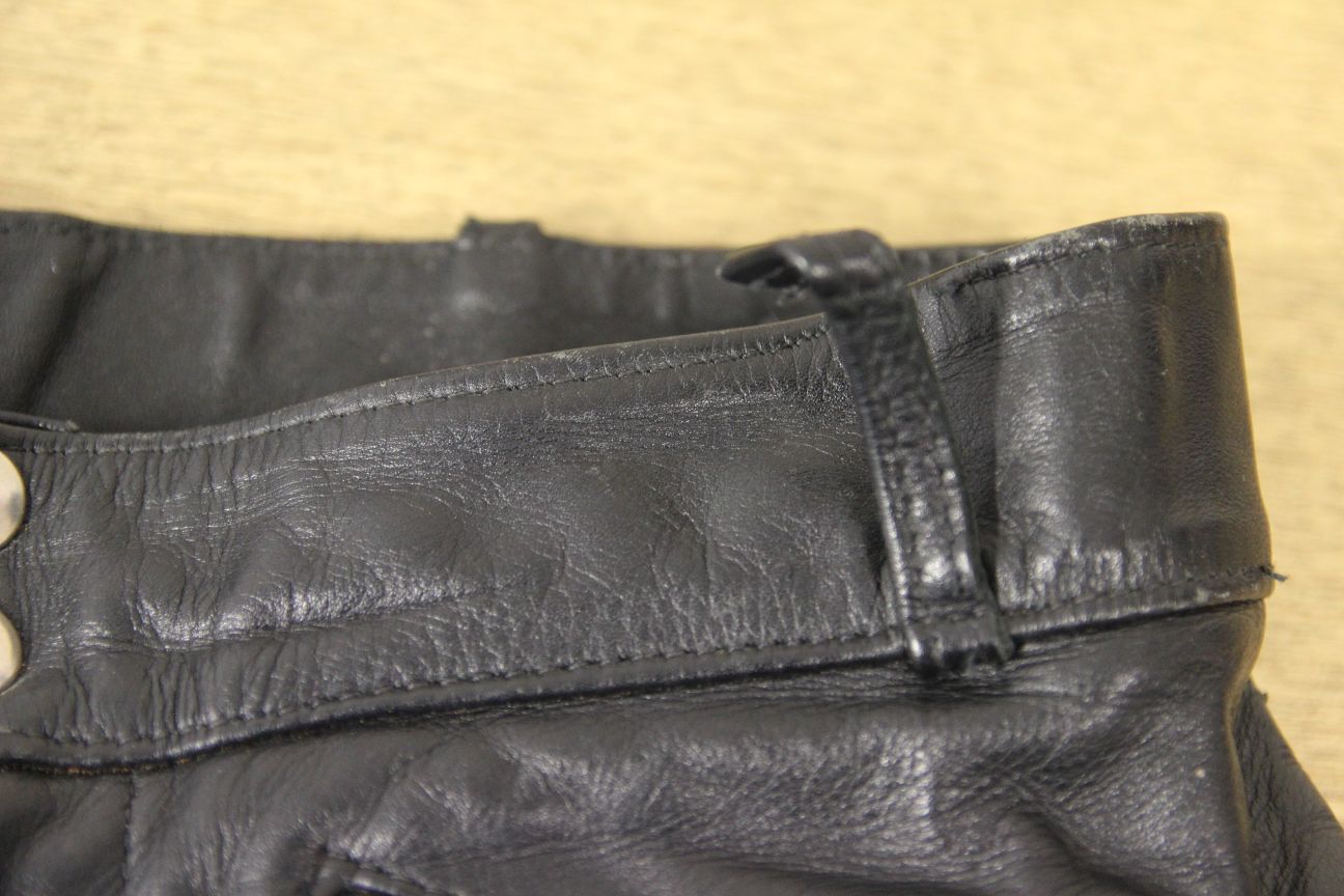 VINTAGE BRITISH MADE RIVETTS OF LONDON LEATHER BIKER TROUSERS: WAIST 28"/LEG 27"