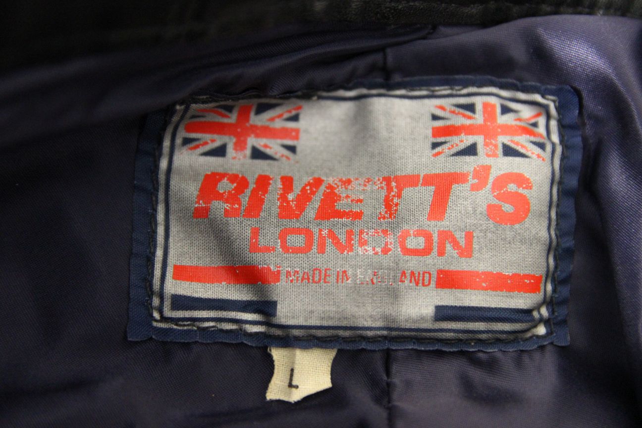 VINTAGE BRITISH MADE RIVETTS OF LONDON LEATHER BIKER TROUSERS: WAIST 28"/LEG 27"