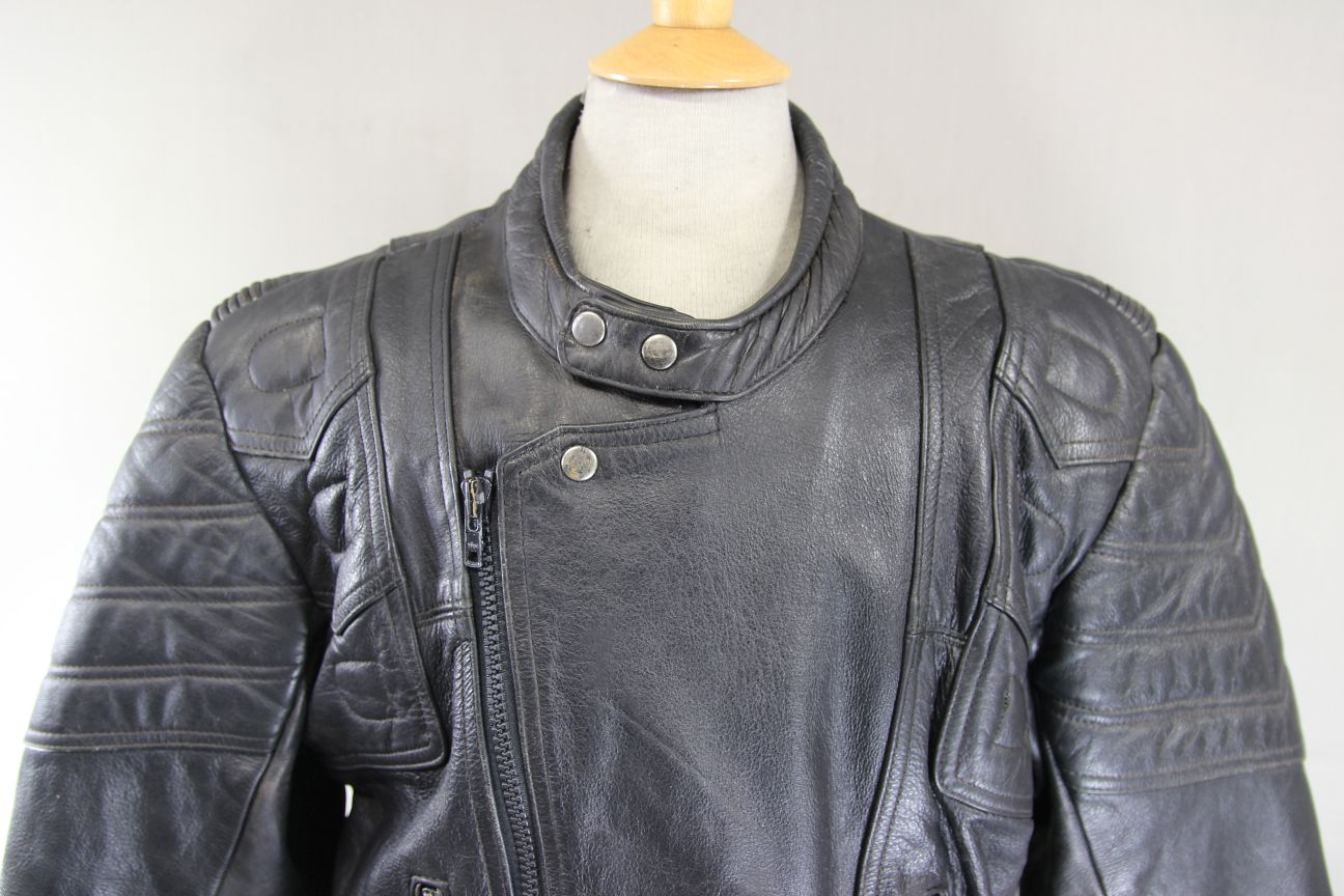 J&S CLASSIC BLACK LEATHER BIKER JACKET 44-46 INCH CHEST