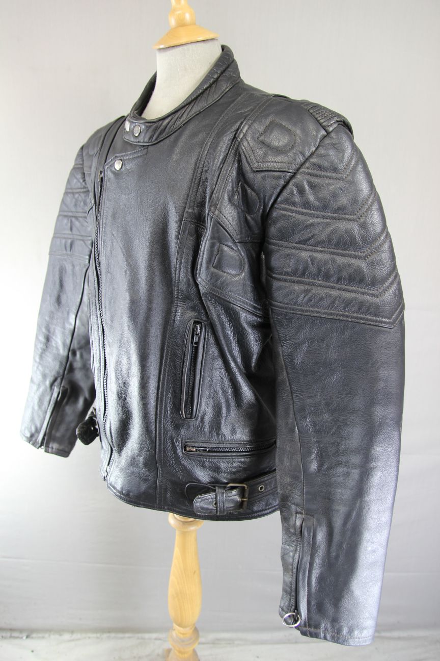 J&S CLASSIC BLACK LEATHER BIKER JACKET 44-46 INCH CHEST