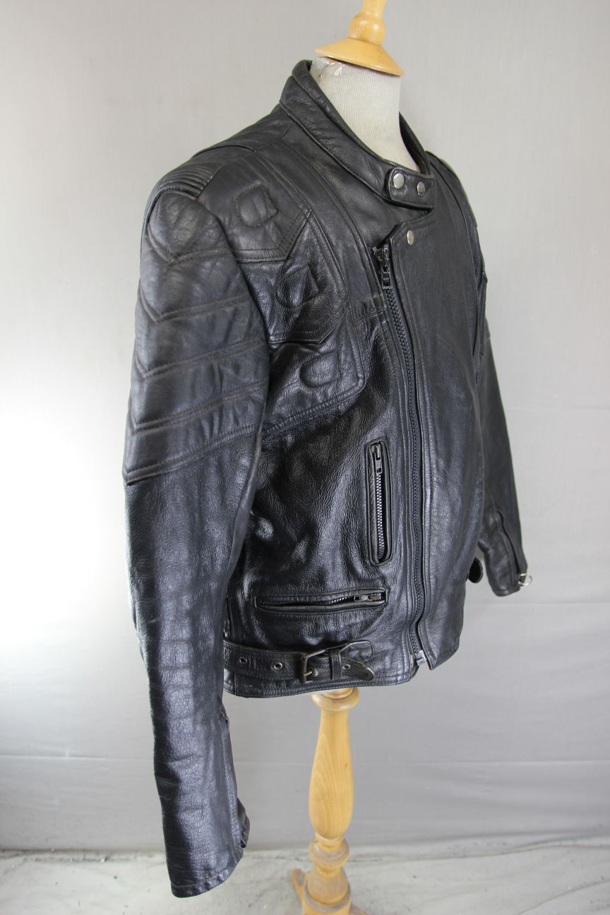 J&S CLASSIC BLACK LEATHER BIKER JACKET 44-46 INCH CHEST