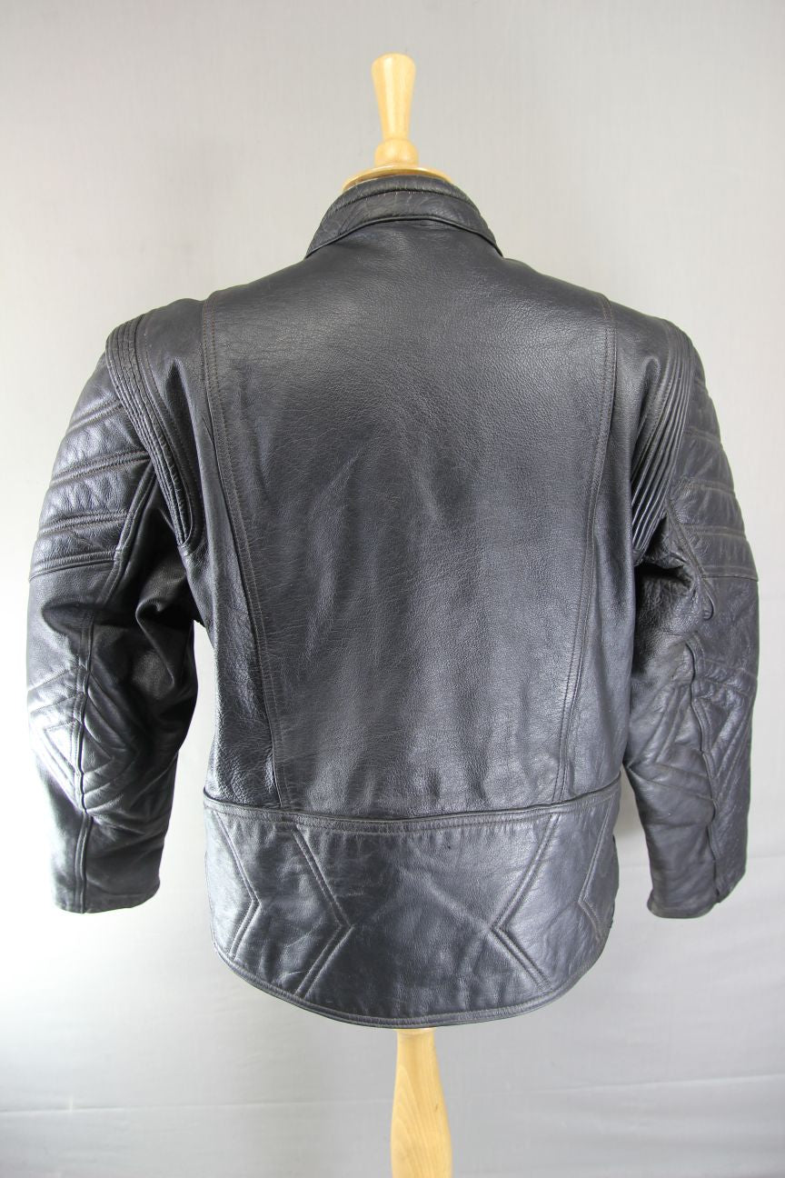 J&S CLASSIC BLACK LEATHER BIKER JACKET 44-46 INCH CHEST