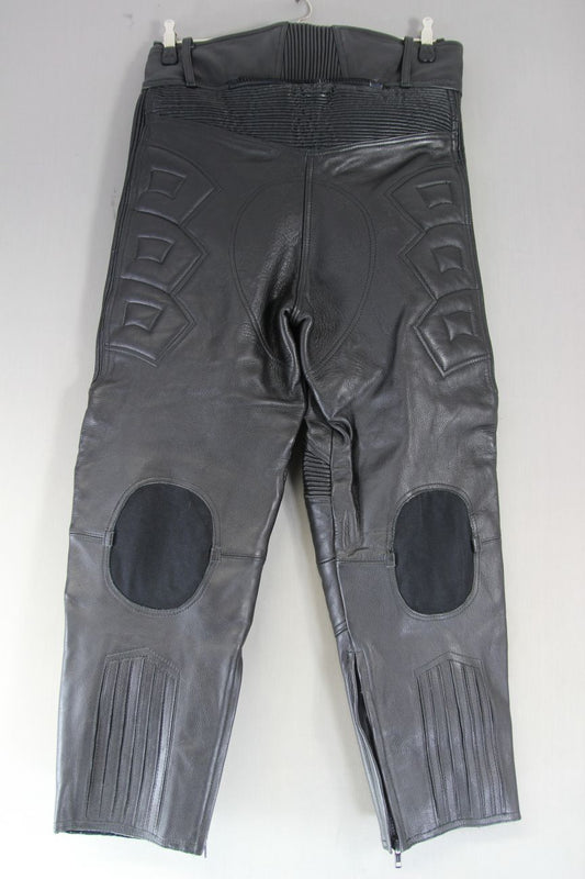 ACE LEATHERS WOMEN'S BLACK BIKER TROUSERS: WAIST 34 INCHES/INSIDE LEG 26 INCHES