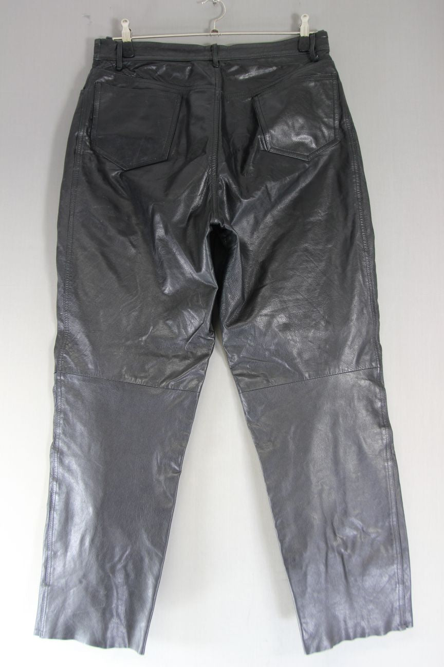 STYLE FILE BLACK LEATHER BIKER JEANS SIZE 18 - WAIST 34 INCH/INSIDE LEG 30 INCH