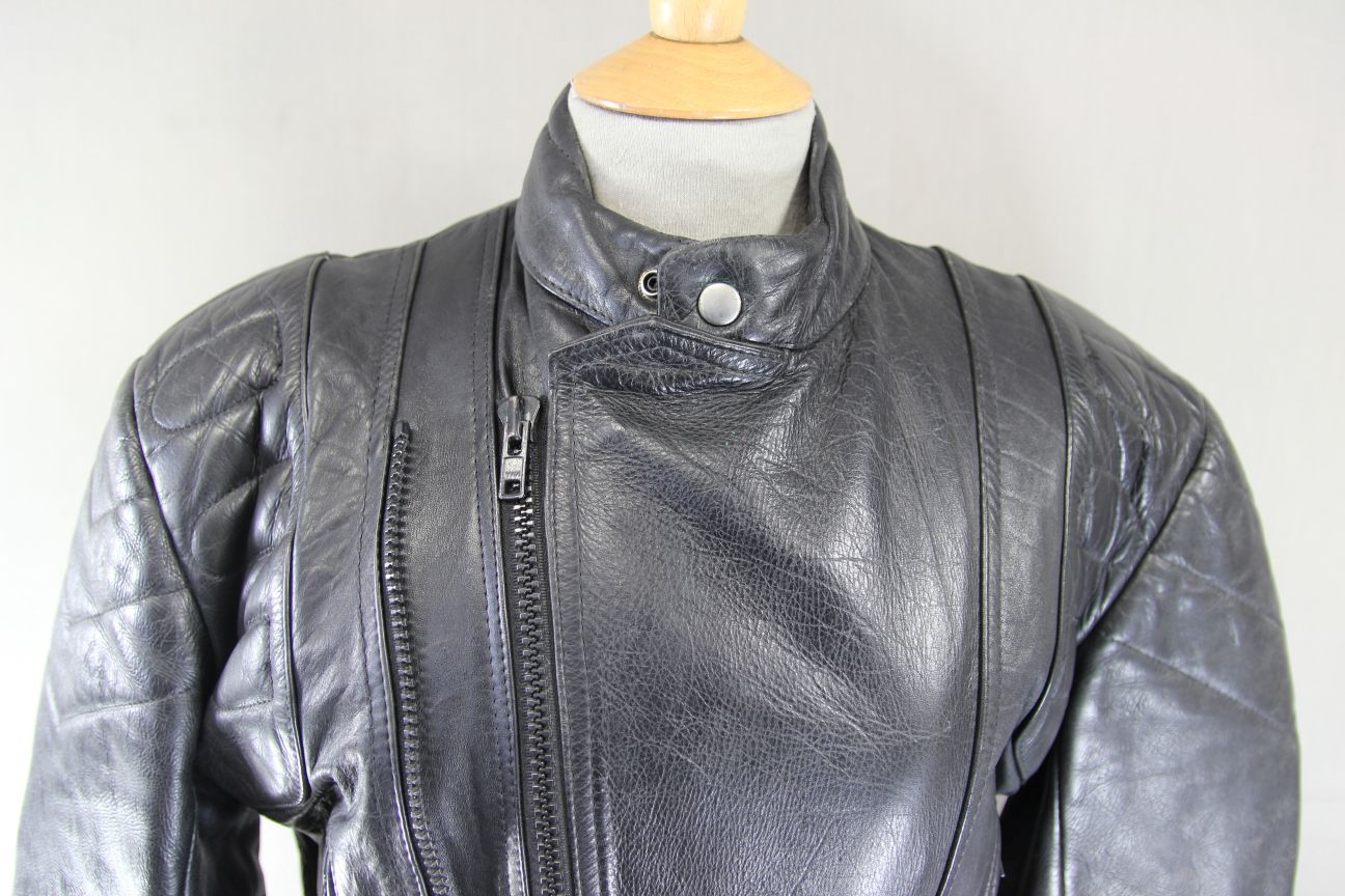 CLASSIC 20-20 BLACK LEATHER BIKER JACKET 38-40 INCH/MEDIUM