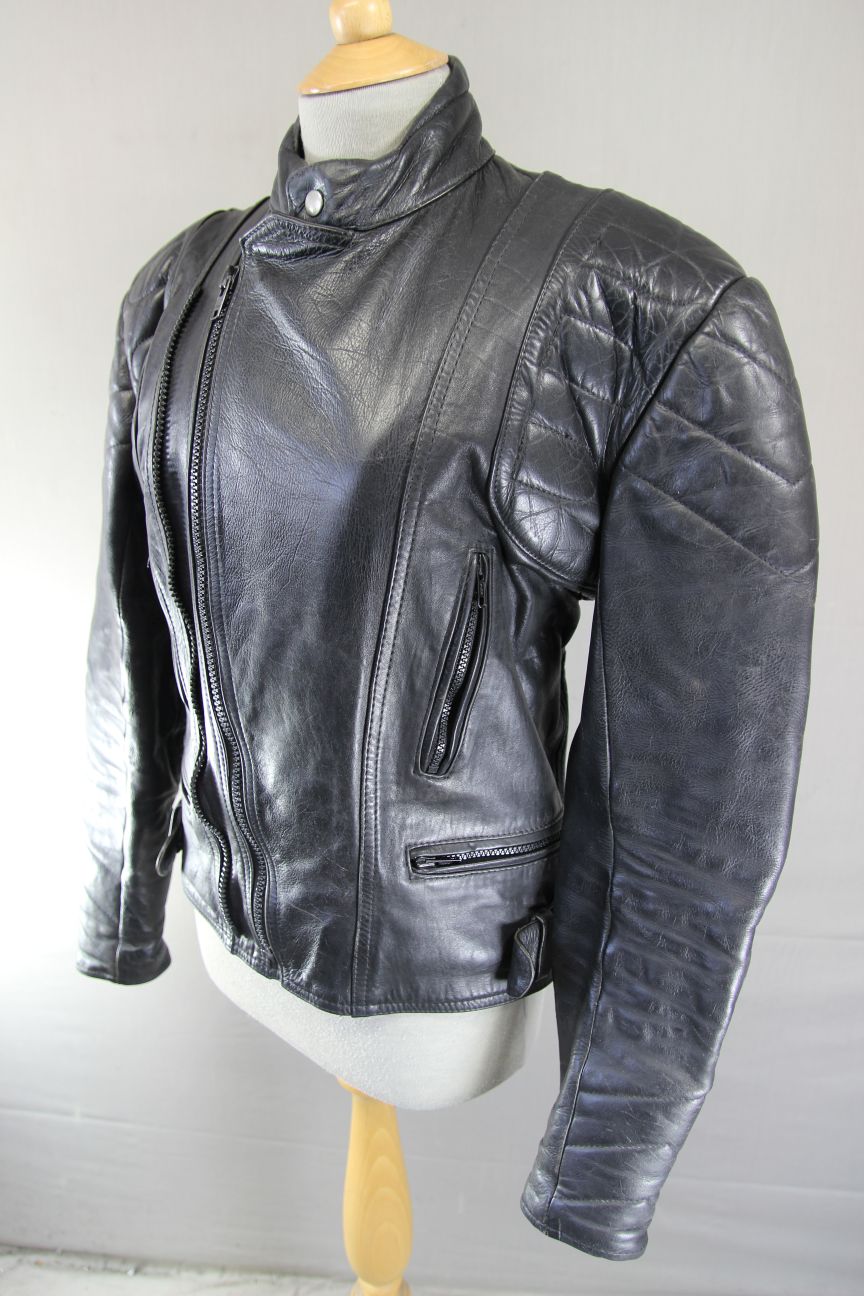 CLASSIC 20-20 BLACK LEATHER BIKER JACKET 38-40 INCH/MEDIUM