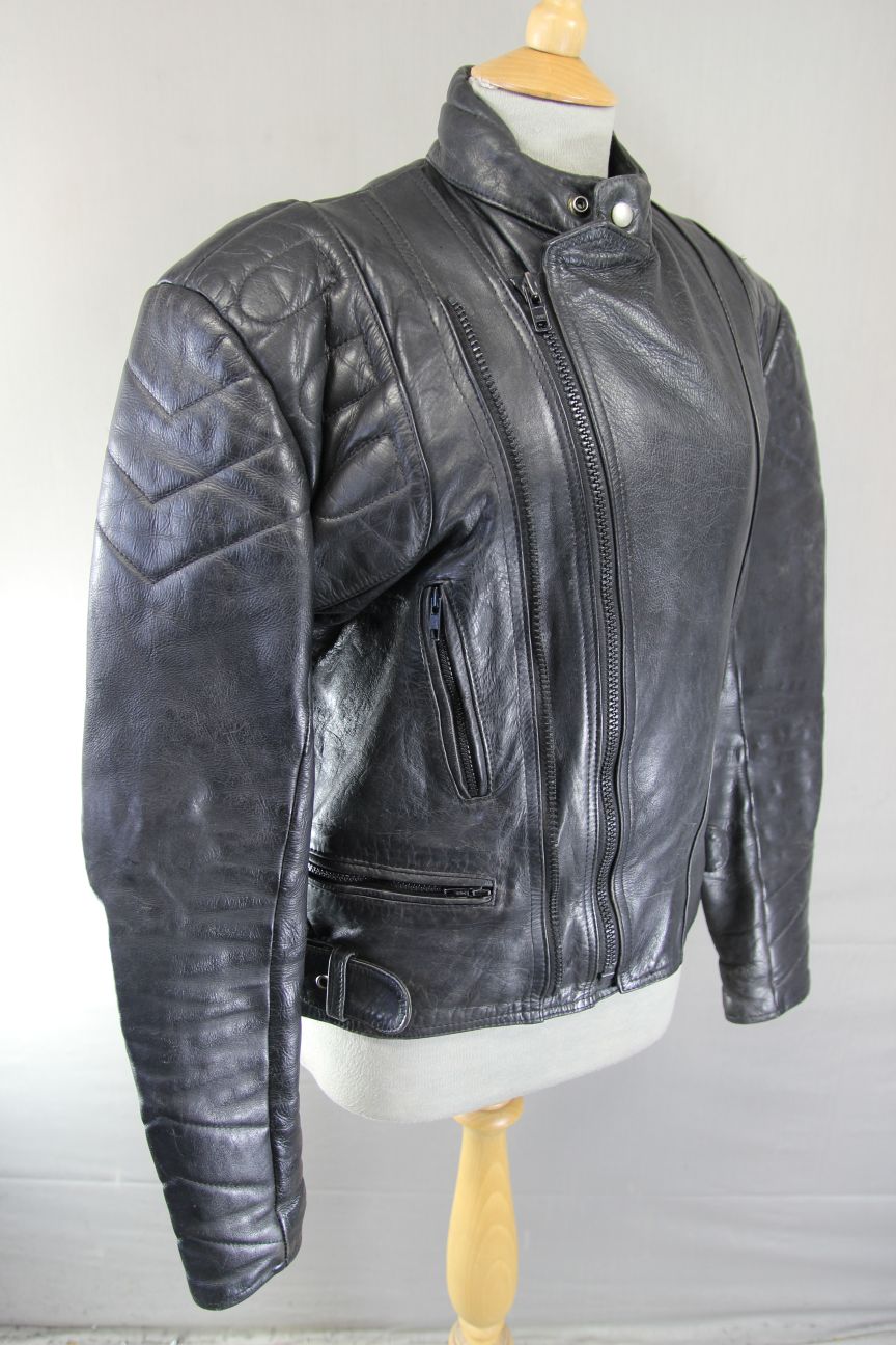 CLASSIC 20-20 BLACK LEATHER BIKER JACKET 38-40 INCH/MEDIUM