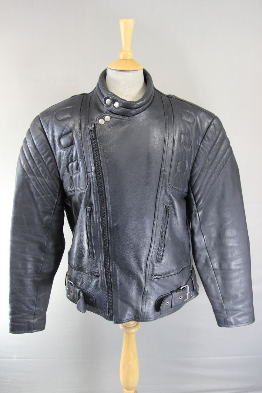 J&S CLASSIC BLACK LEATHER BIKER JACKET 44 INCH CHEST
