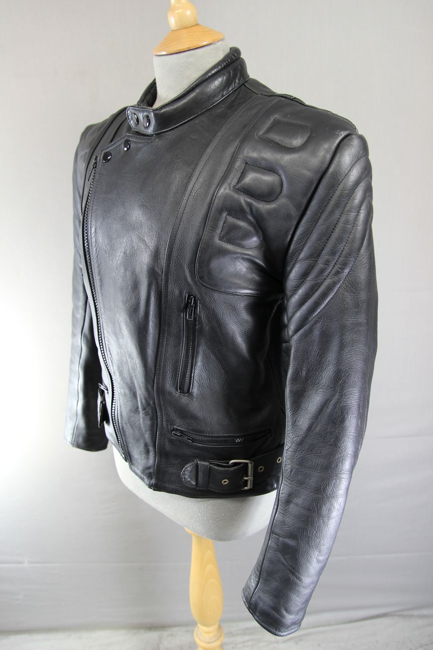 CLASSIC BLACK LEATHER BIKER JACKET 36-38 INCH