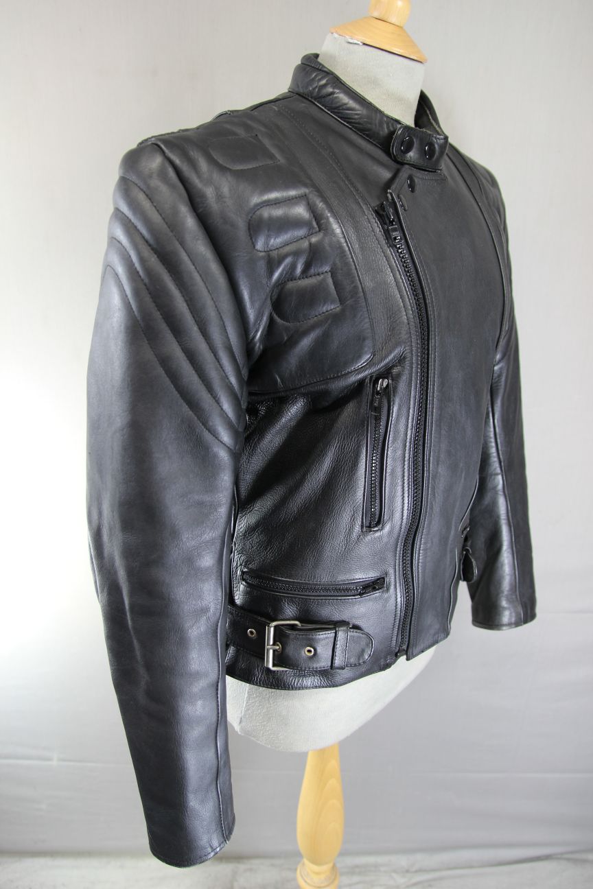CLASSIC BLACK LEATHER BIKER JACKET 36-38 INCH