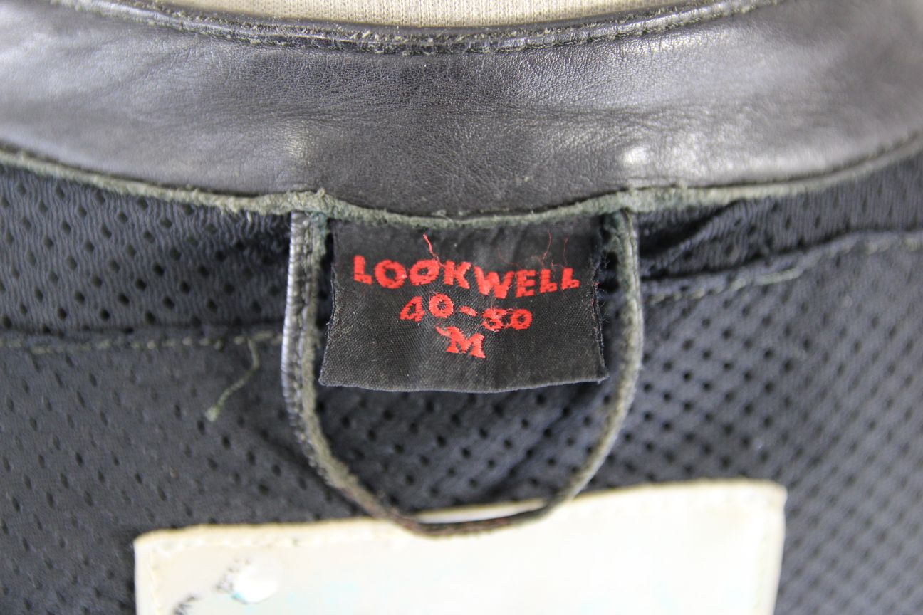 LOOKWELL BLACK, RED, BLUE & WHITE LEATHER BIKER JACKET 40 INCH/MEDIUM