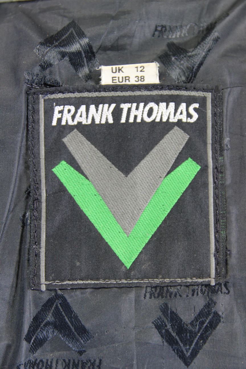 FRANK THOMAS ARMASPORT BLACK LEATHER LADIES BIKER JACKET: SIZE 12/34 INCH CHEST