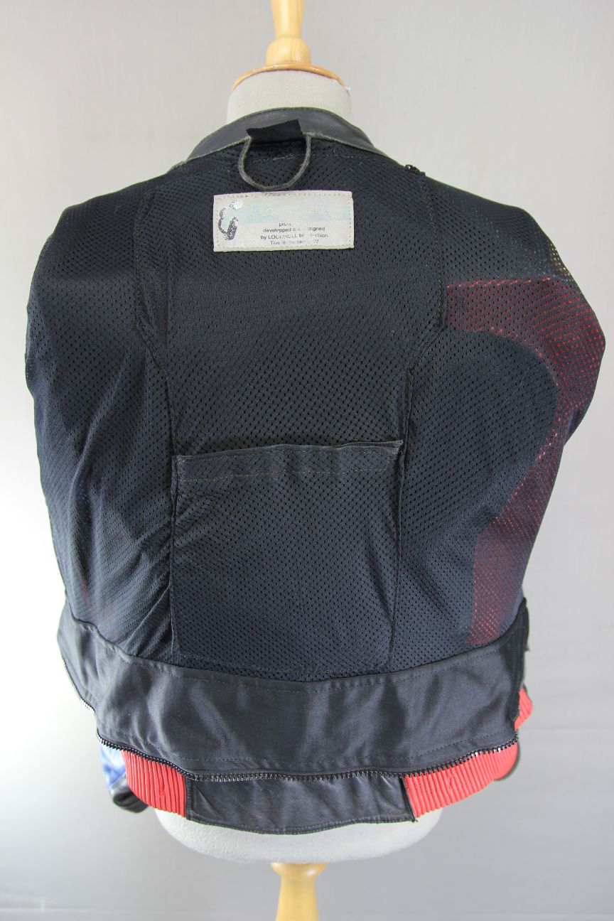 LOOKWELL BLACK, RED, BLUE & WHITE LEATHER BIKER JACKET 40 INCH/MEDIUM