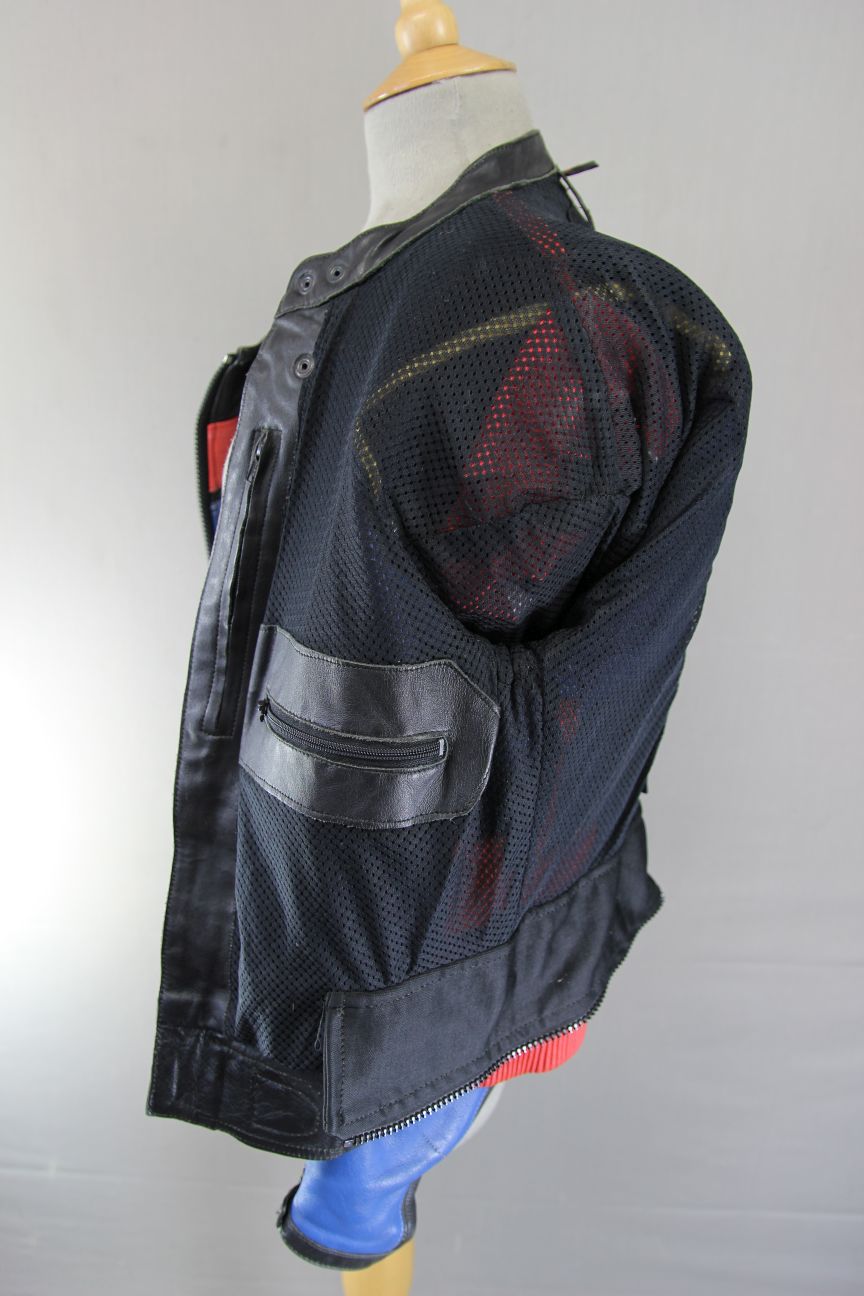 LOOKWELL BLACK, RED, BLUE & WHITE LEATHER BIKER JACKET 40 INCH/MEDIUM
