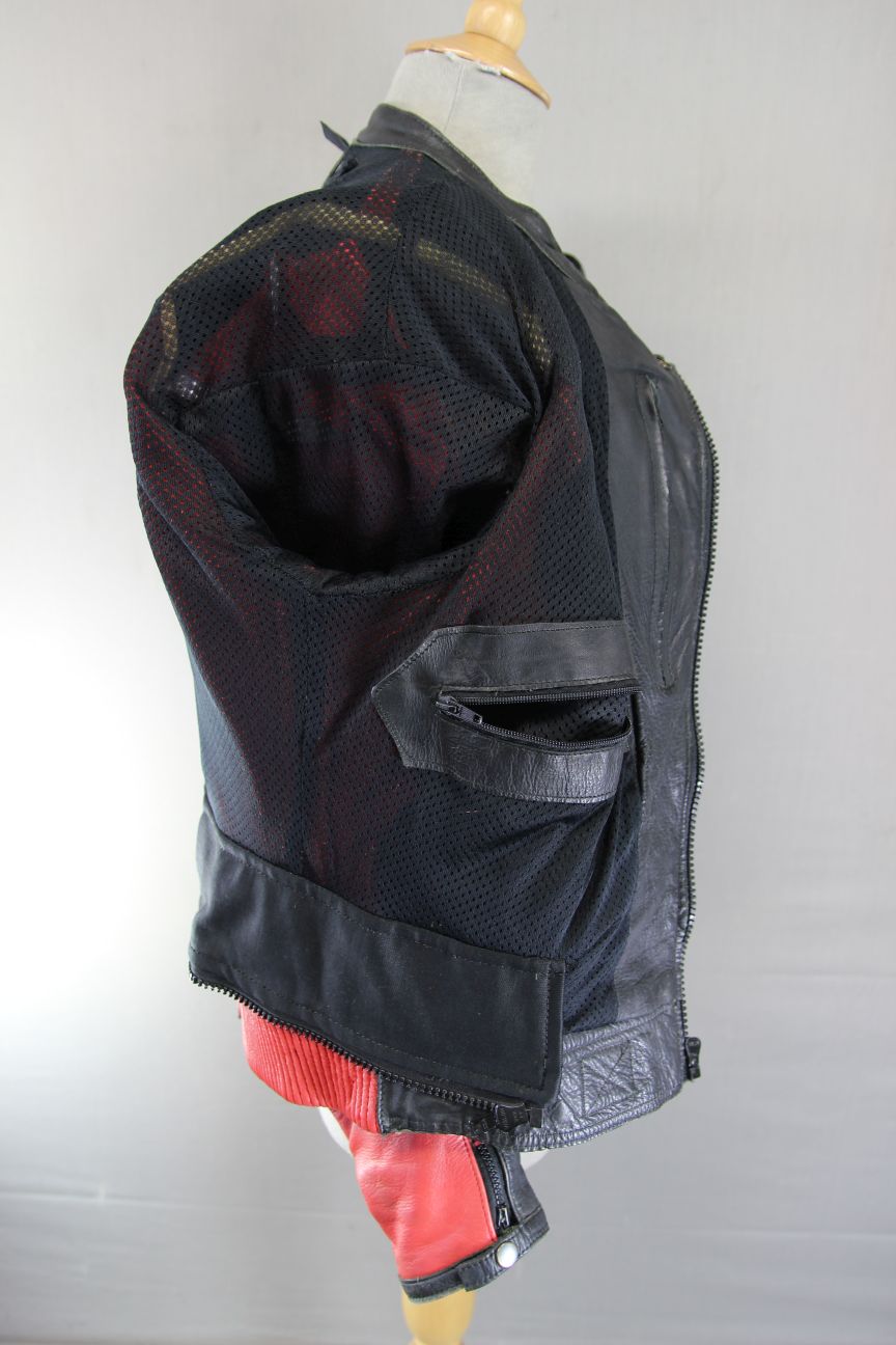 LOOKWELL BLACK, RED, BLUE & WHITE LEATHER BIKER JACKET 40 INCH/MEDIUM
