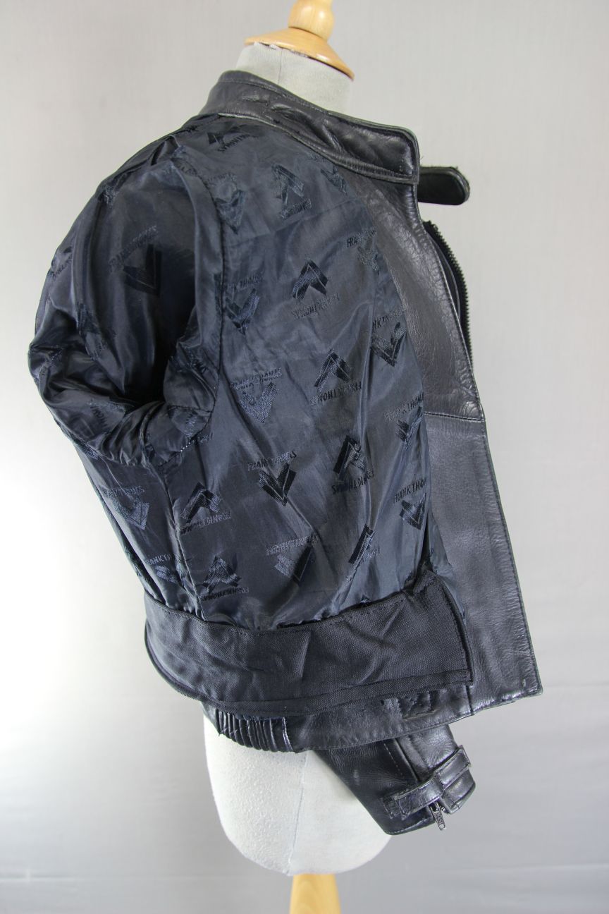 FRANK THOMAS ARMASPORT BLACK LEATHER LADIES BIKER JACKET: SIZE 12/34 INCH CHEST