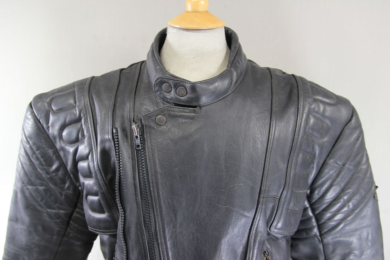 AKITO CLASSIC BLACK LEATHER BIKER JACKET WITH BACK PROTECTOR 44-46 INCH CHEST