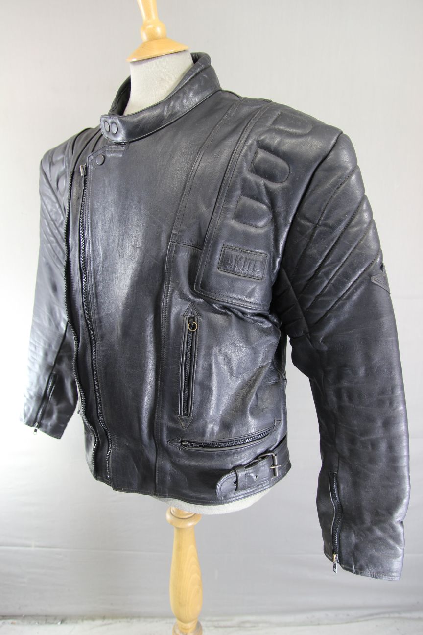 AKITO CLASSIC BLACK LEATHER BIKER JACKET WITH BACK PROTECTOR 44-46 INCH CHEST