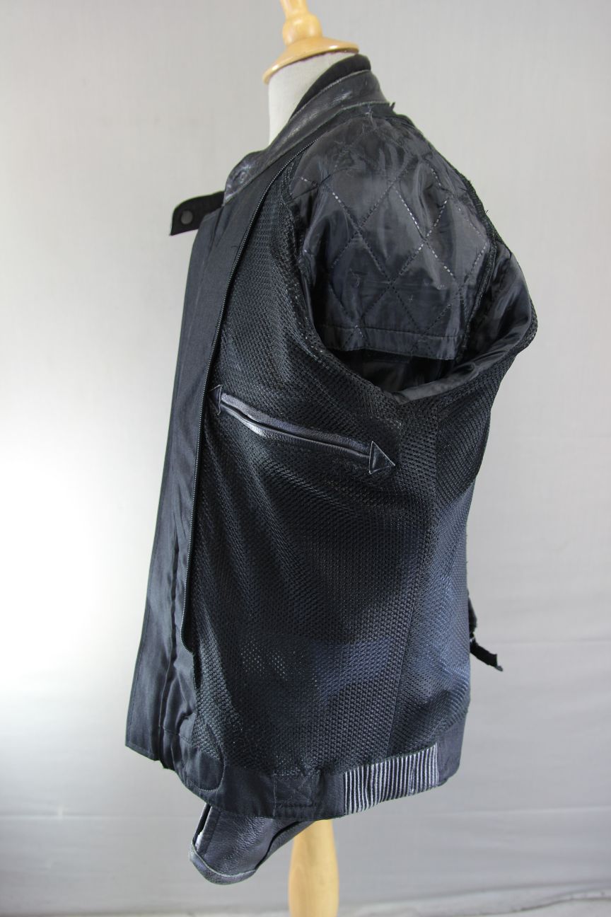 CASTOR 'BLACK CHASER' BLACK, BLUE & GREY LEATHER BIKER JACKET 42 INCH