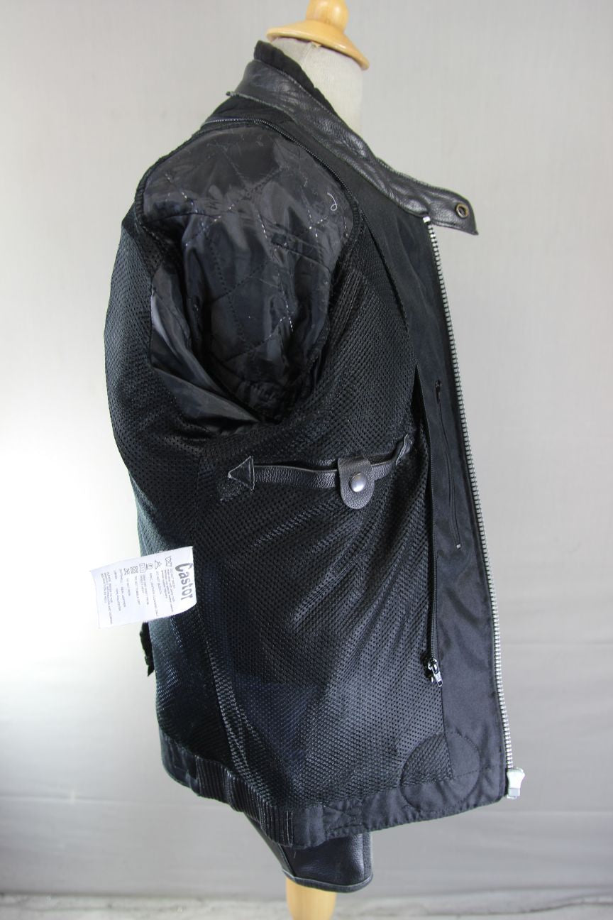 CASTOR 'BLACK CHASER' BLACK, BLUE & GREY LEATHER BIKER JACKET 42 INCH