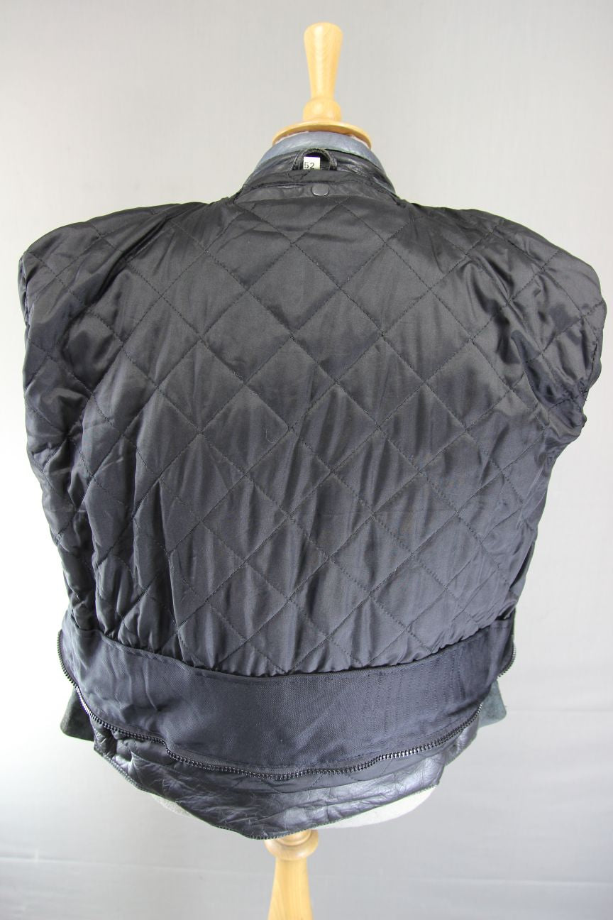 BLACK, SILVER, RED & BLUE LEATHER BIKER JACKET WITH REMOVABLE BACK PROTECTOR 42"