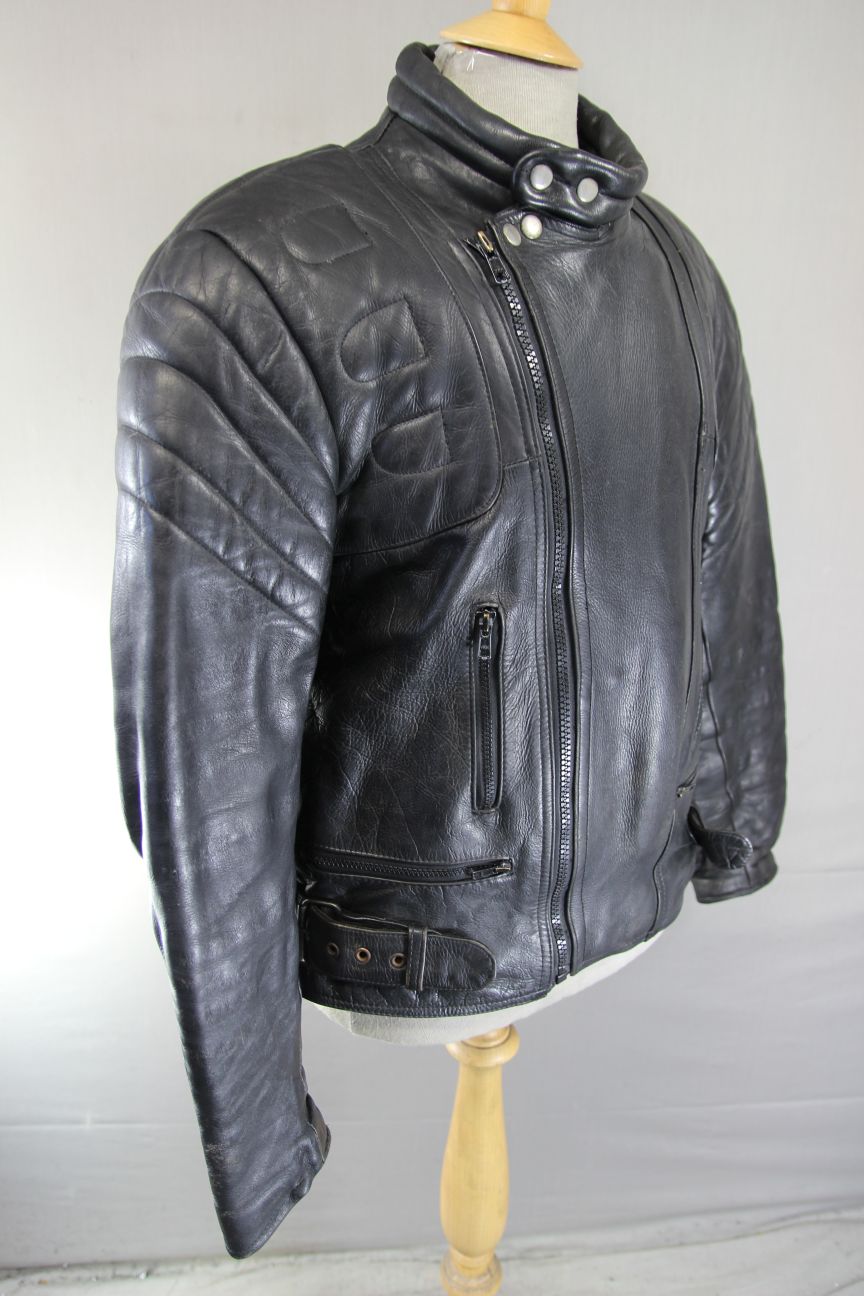 J&S CLASSIC BLACK LEATHER BIKER JACKET 42 INCH CHEST