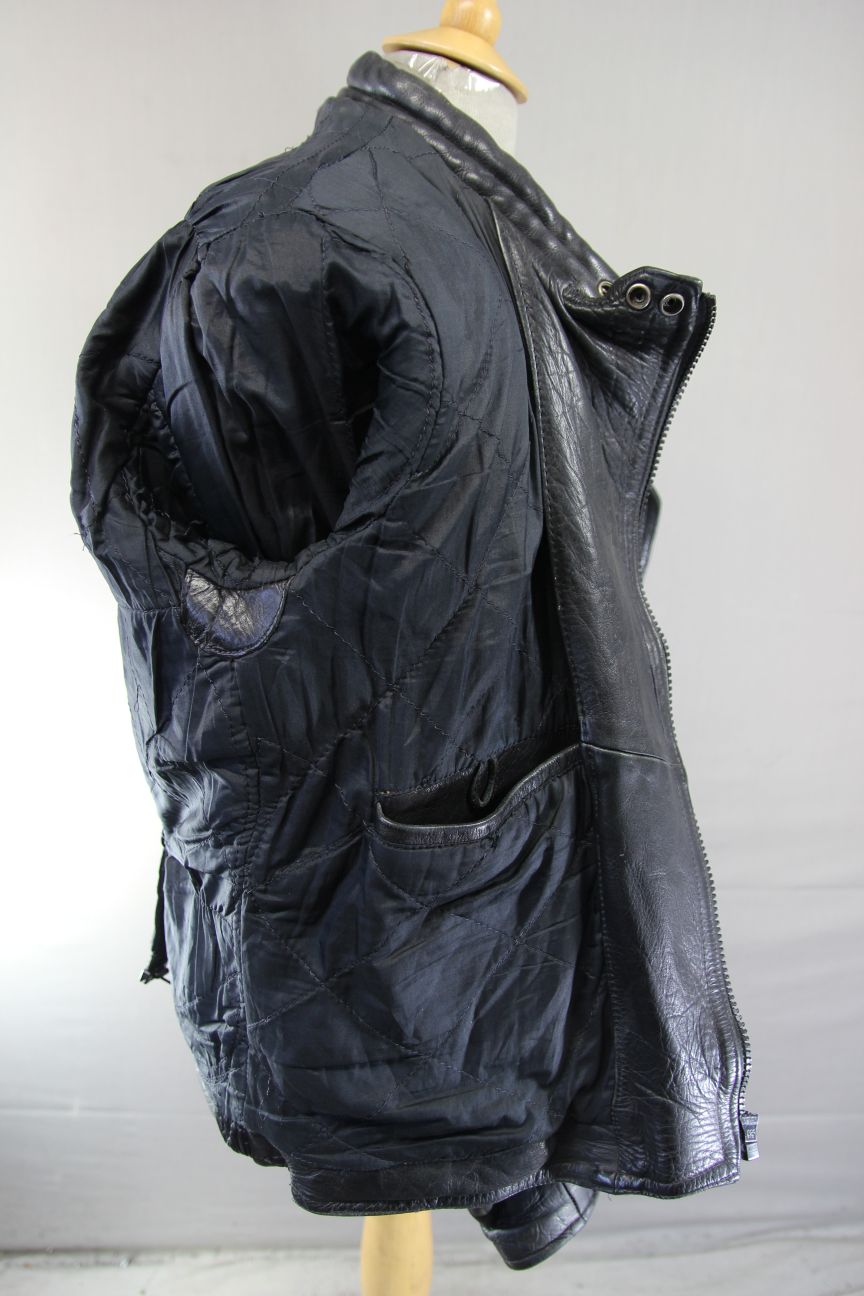 J&S CLASSIC BLACK LEATHER BIKER JACKET 42 INCH CHEST
