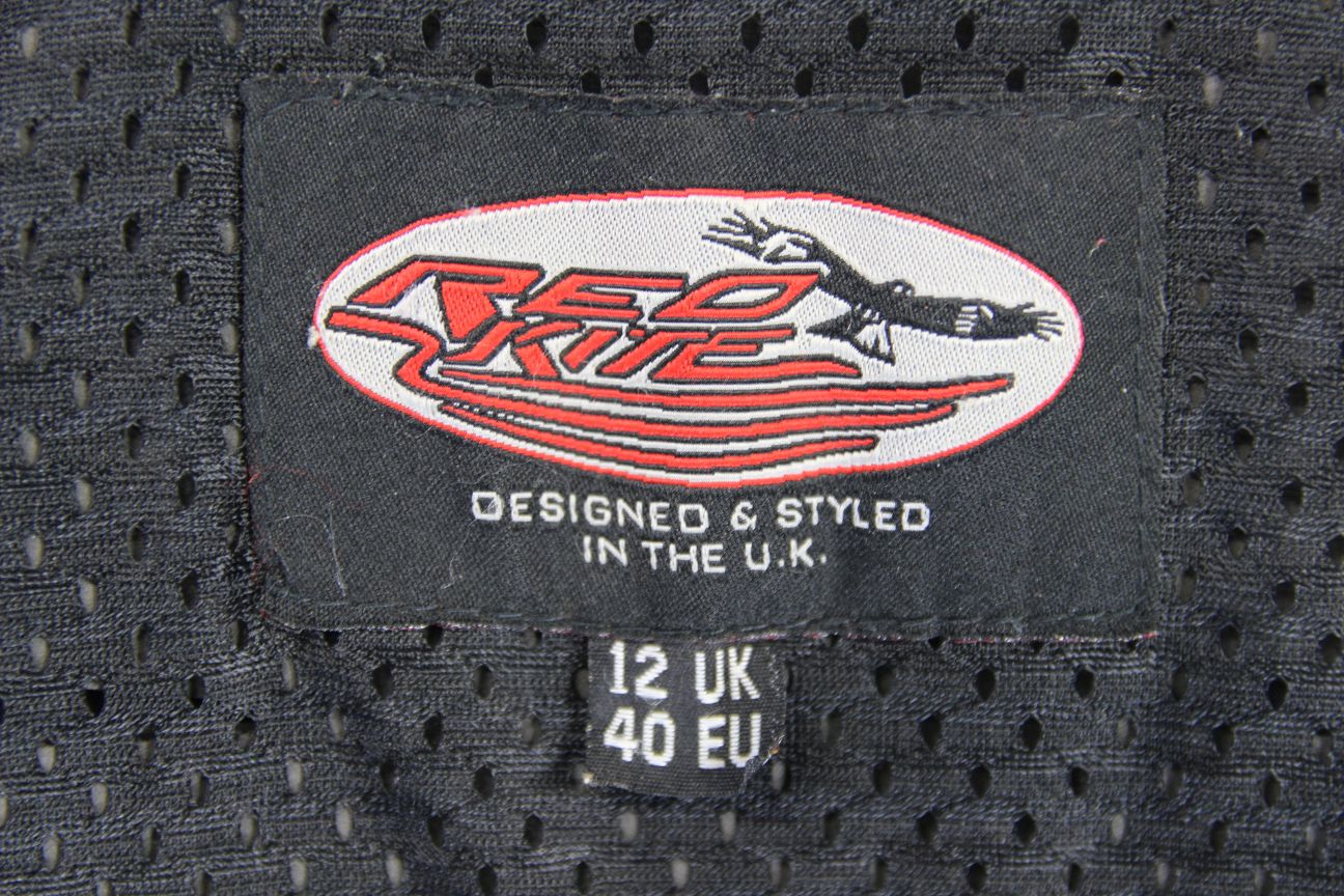 RED KITE BLACK LEATHER BIKER JACKET + BACK, SHOULDER & ELBOW CE ARMOUR: SIZE 12