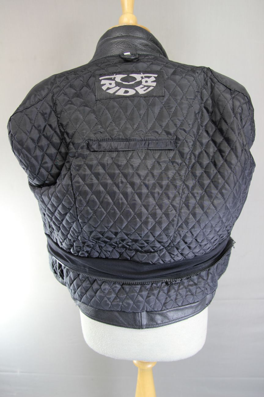RIDER BLACK, BLUE & SILVER LEATHER BIKER JACKET: SIZE 12/36 INCH CHEST