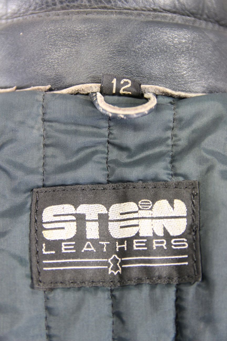 CLASSIC BLUE & GREY STEIN LEATHERS BIKER JACKET: SIZE 12