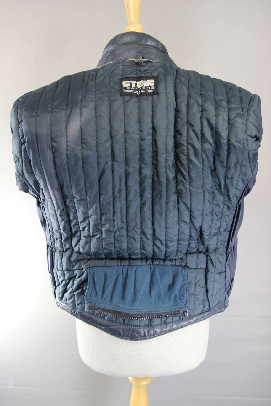 CLASSIC BLUE & GREY STEIN LEATHERS BIKER JACKET: SIZE 12