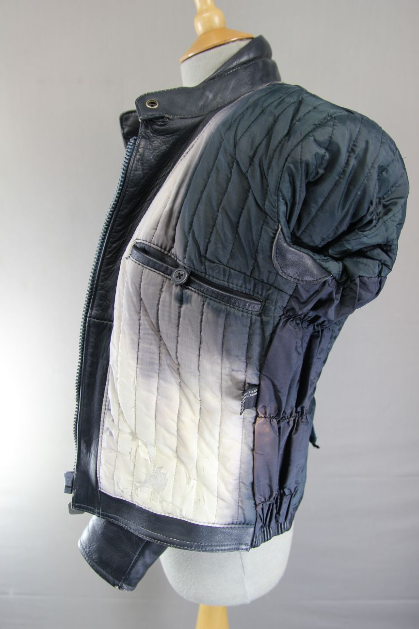 CLASSIC BLUE & GREY STEIN LEATHERS BIKER JACKET: SIZE 12