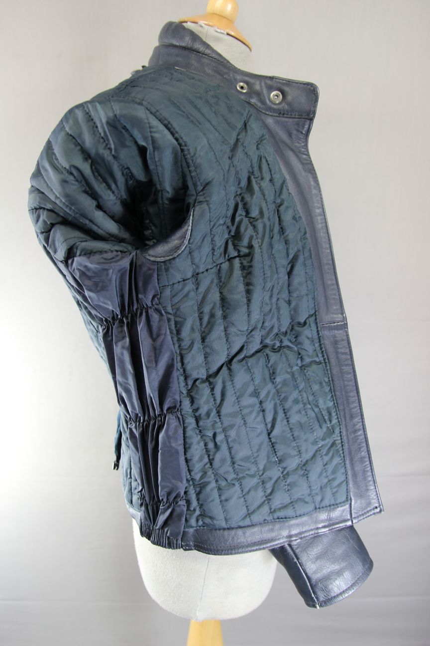 CLASSIC BLUE & GREY STEIN LEATHERS BIKER JACKET: SIZE 12