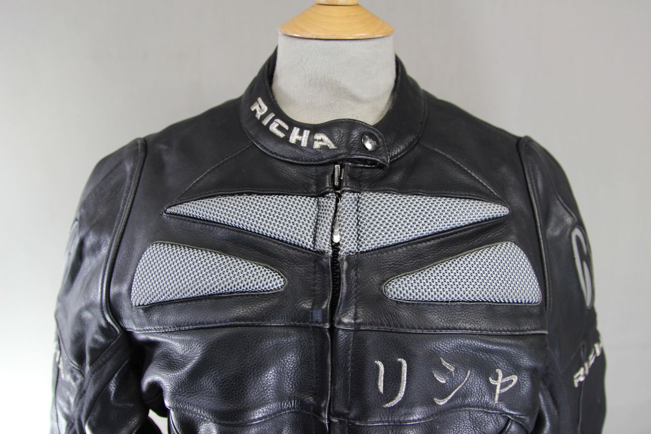 RICHA FORZA 2000 BLACK LEATHER BIKER JACKET: SIZE 12