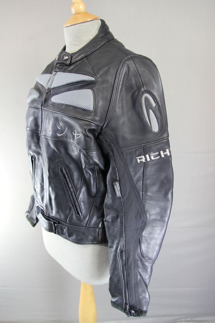 RICHA FORZA 2000 BLACK LEATHER BIKER JACKET: SIZE 12