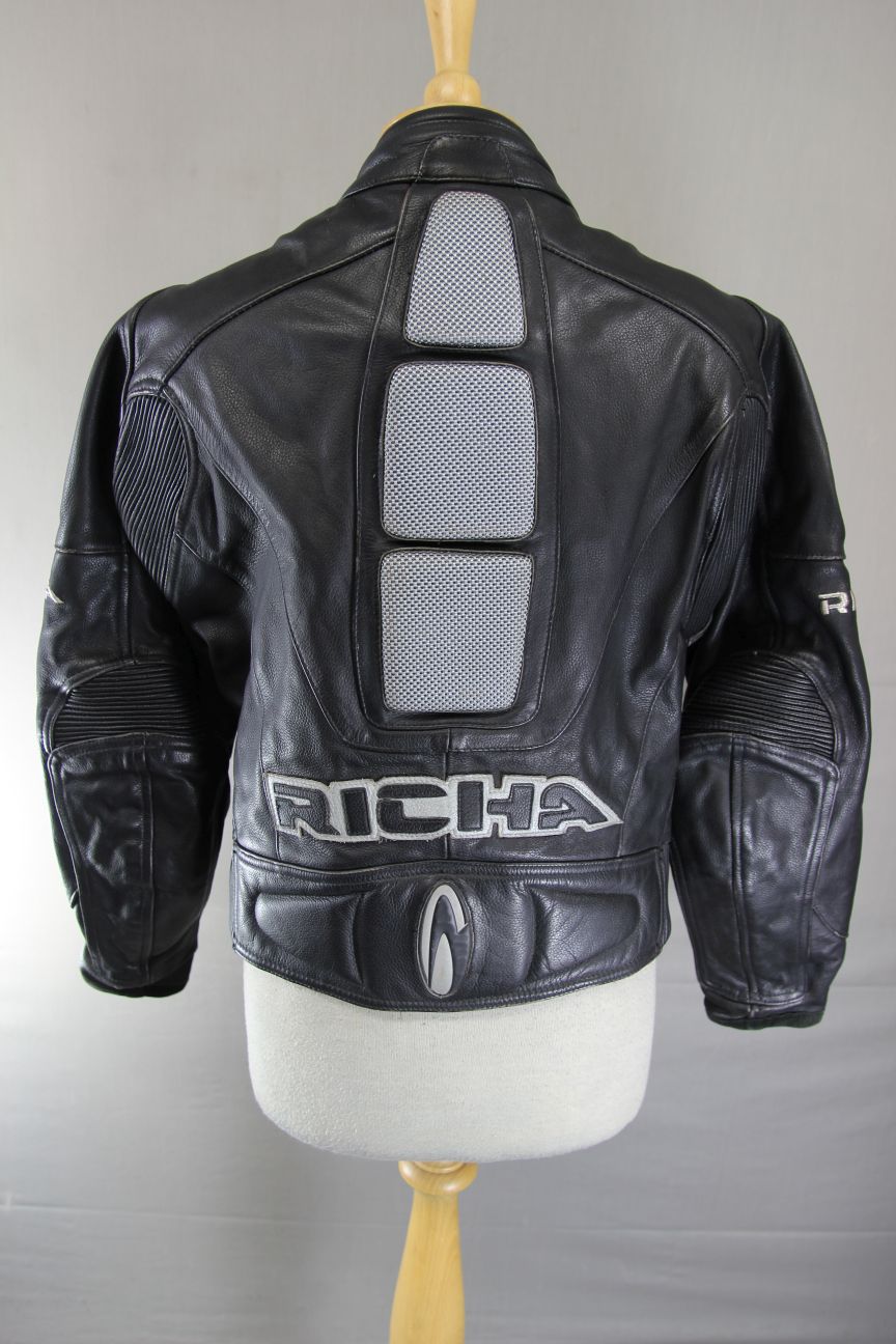 RICHA FORZA 2000 BLACK LEATHER BIKER JACKET: SIZE 12