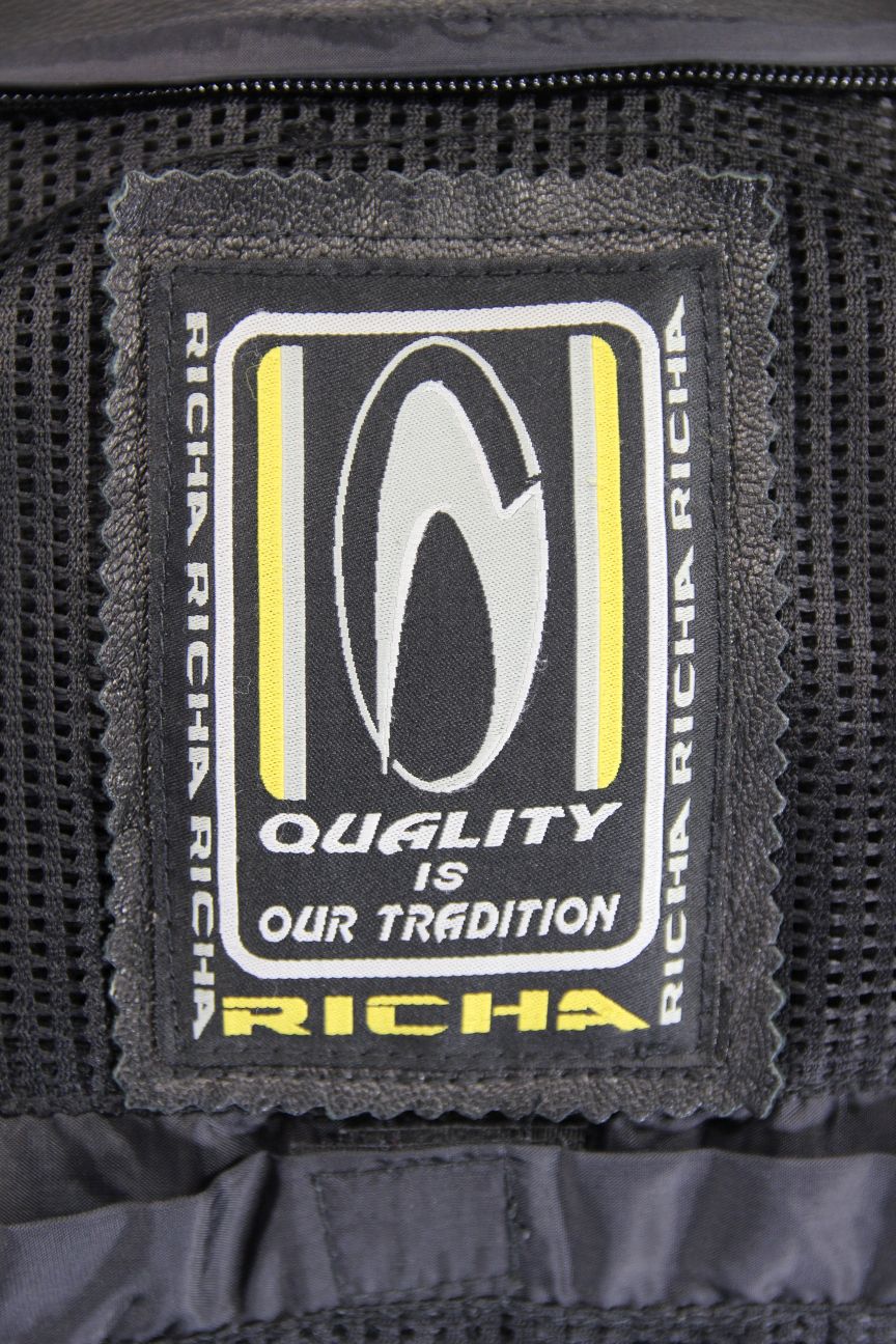 RICHA FORZA 2000 BLACK LEATHER BIKER JACKET: SIZE 12