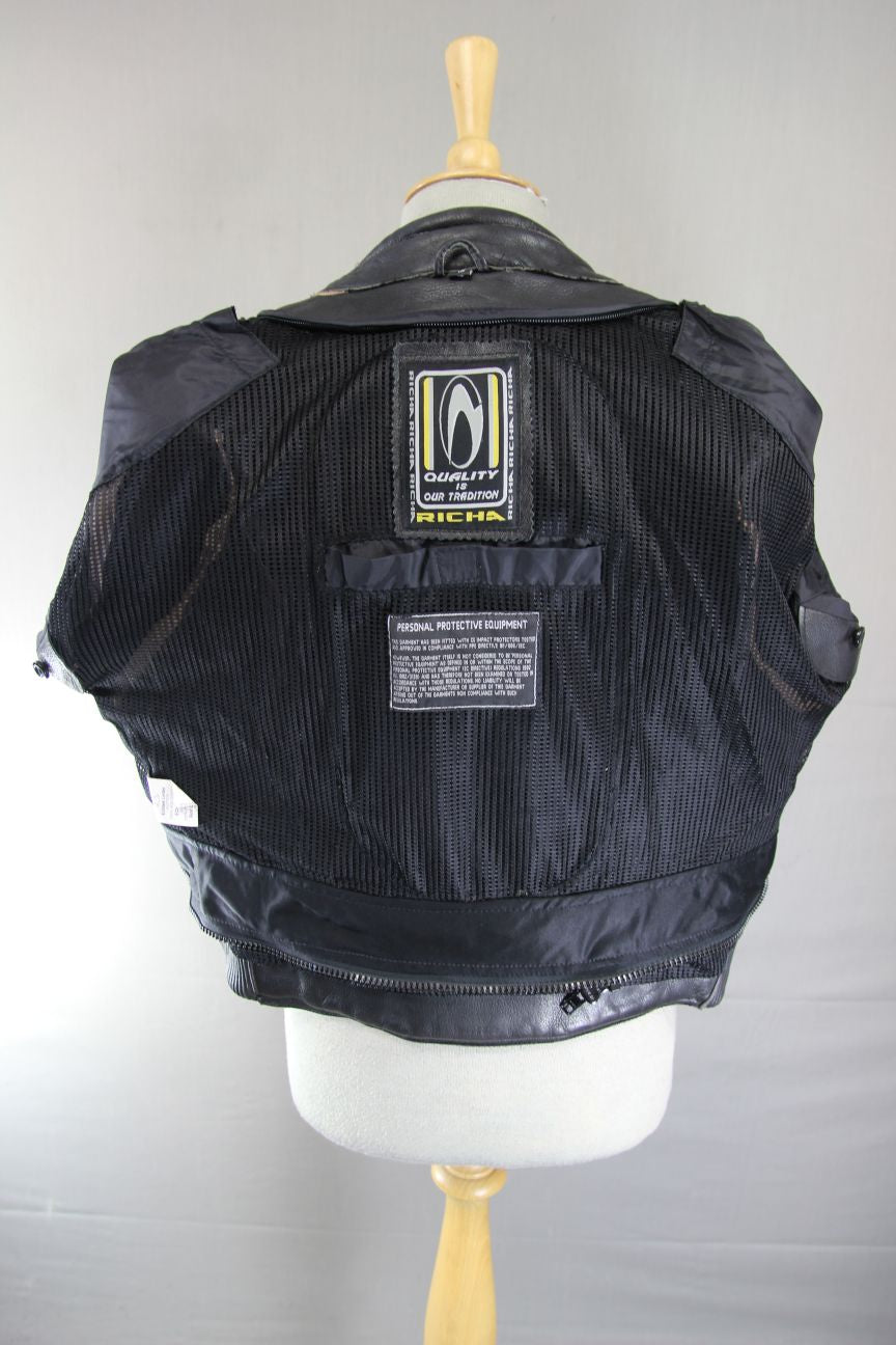 RICHA FORZA 2000 BLACK LEATHER BIKER JACKET: SIZE 12