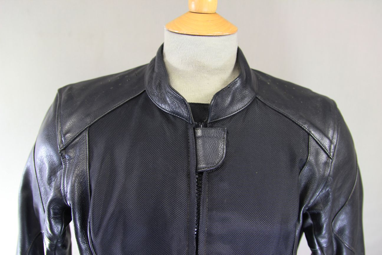 HEIN GERICKE BLACK LEATHER & TEXTILE BIKER JACKET + CE ARMOUR SIZE 12 34-36 INCH