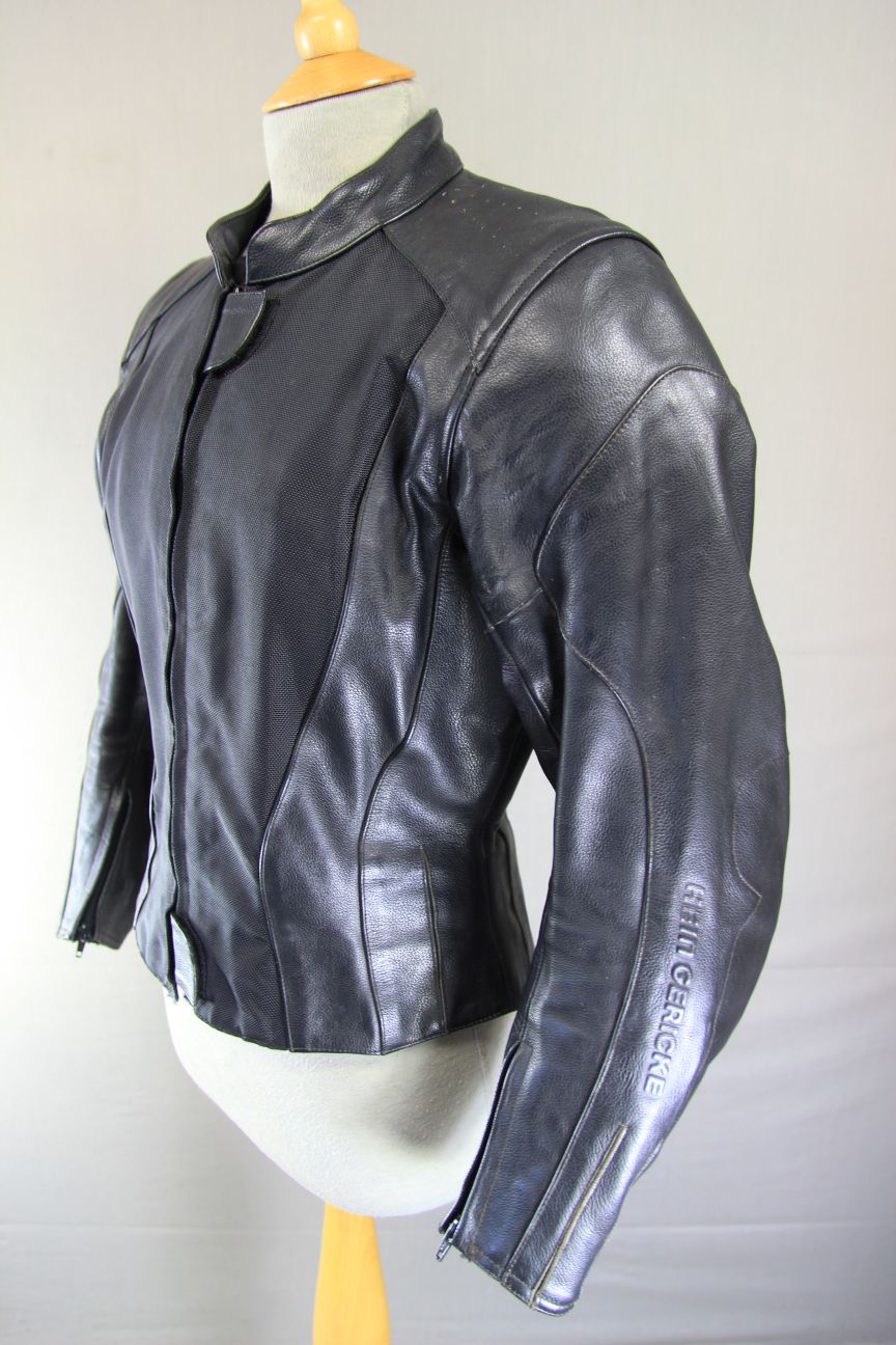 HEIN GERICKE BLACK LEATHER & TEXTILE BIKER JACKET + CE ARMOUR SIZE 12 34-36 INCH
