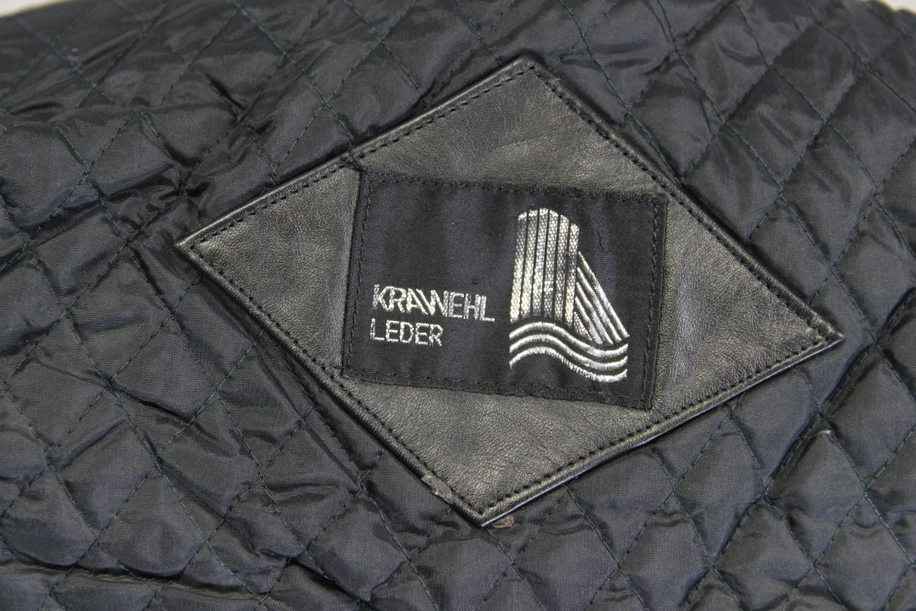 VINTAGE KRAWEHL BLACK, RED & WHITE LEATHER BIKER JACKET 30-32 INCH