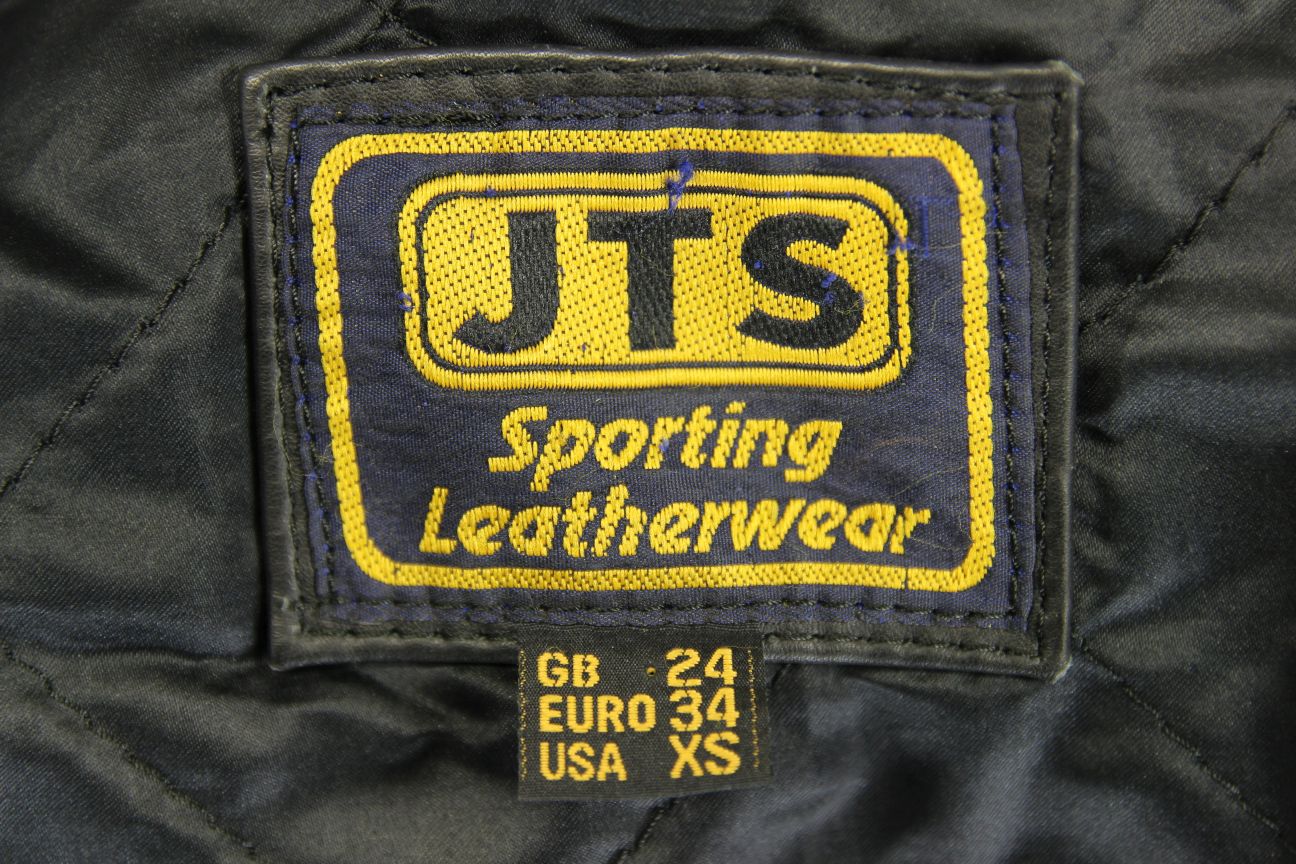 CLASSIC JTS BLACK LEATHER BIKER JACKET: UK SIZE 10/US SIZE XS/EUROPEAN SIZE 34